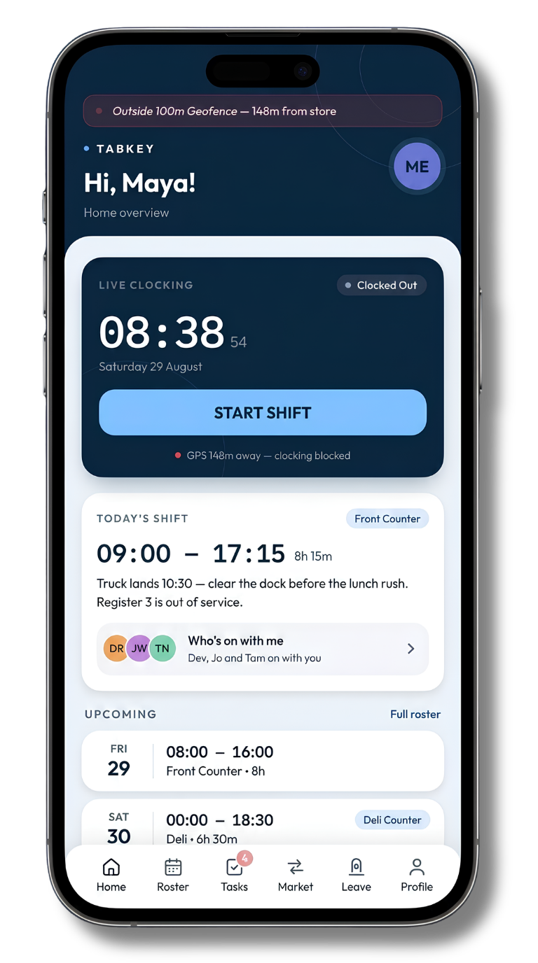 Employee geo clock-in on mobile